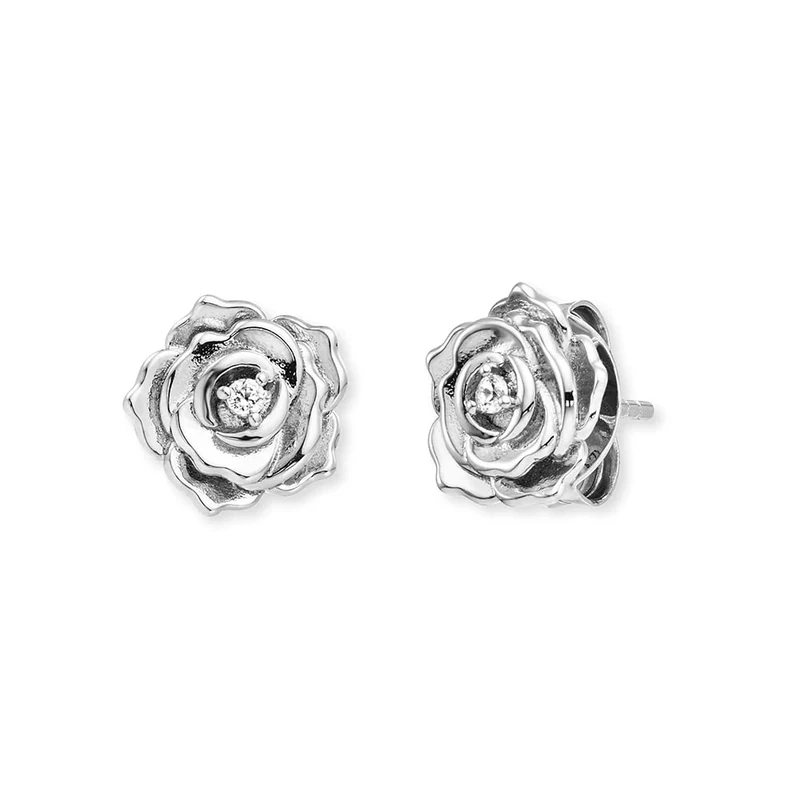 Engelsrufer Women's Rose Garden Stud Earrings Sterling Silver with Zirconia - Nickel-Free - Size: 10 mm, 10mm, Sterling Silver, Cubic Zirconia