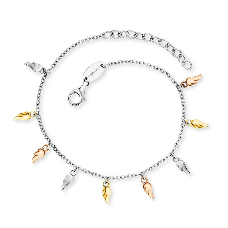 Engelsrufer Women's bracelet made of sterling silver with nine free-floating wings tricolour - lobster clasp - adjustable length - nickel-free, 17, Sterling Silver, No Gemstone
