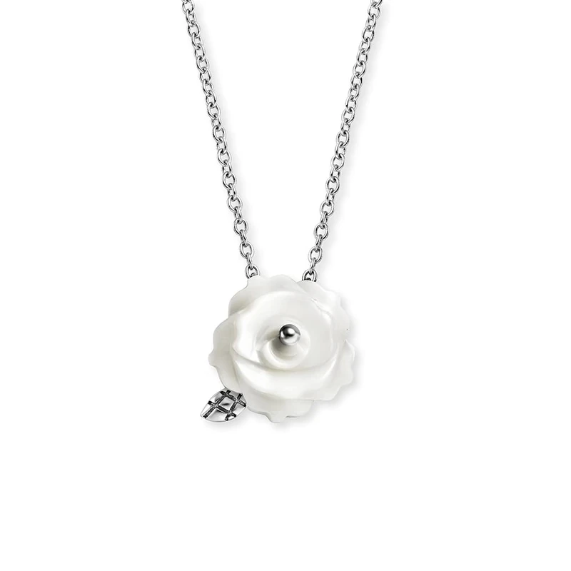Angel Whisperer Women's Rose Garden Necklace Made of Sterling Silver with Mother of Pearl Pendant - Lobster Clasp - Adjustable in Two Lengths - Nickel-Free, 40 cm, Sterling Silver, No Gemstone
