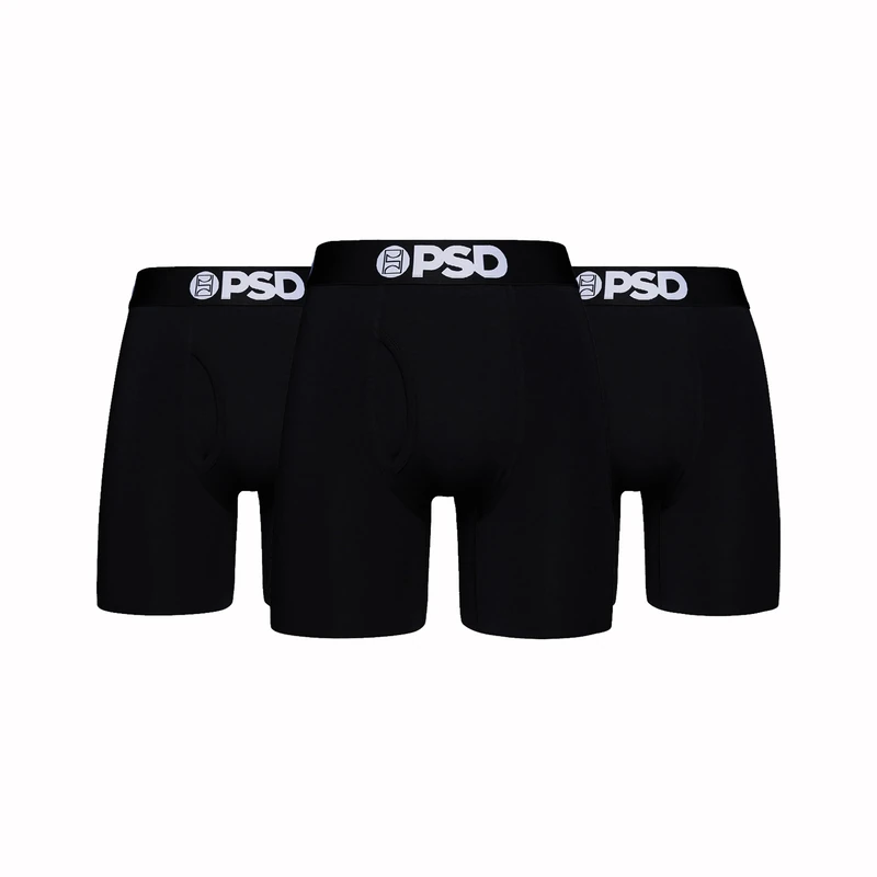 PSD Mens Boxer Briefs - Solids Black 3-Pack, 7 Inch Inseam, Moisture-Wicking, Boxer Briefs for Men Pack, Black 3-pack 3, S