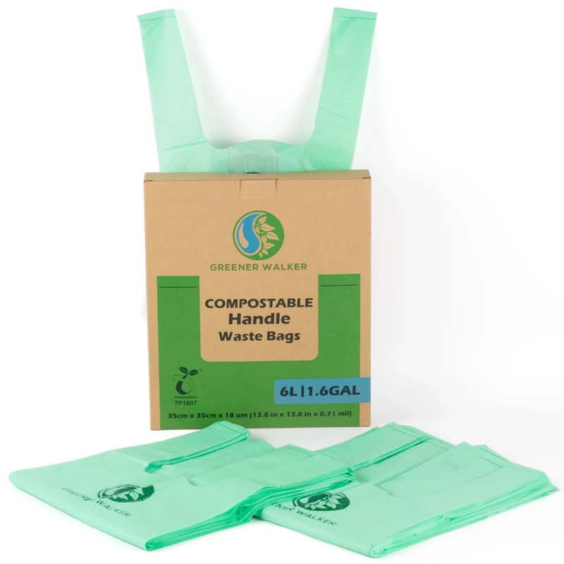 GREENER WALKER Compostable Caddy Liners with Tie Handle,6L-150 Bags Biodegradable Bin Liners Kitchen Food Waste Bags with Europe EN13432 & ASTM D6400 Certified