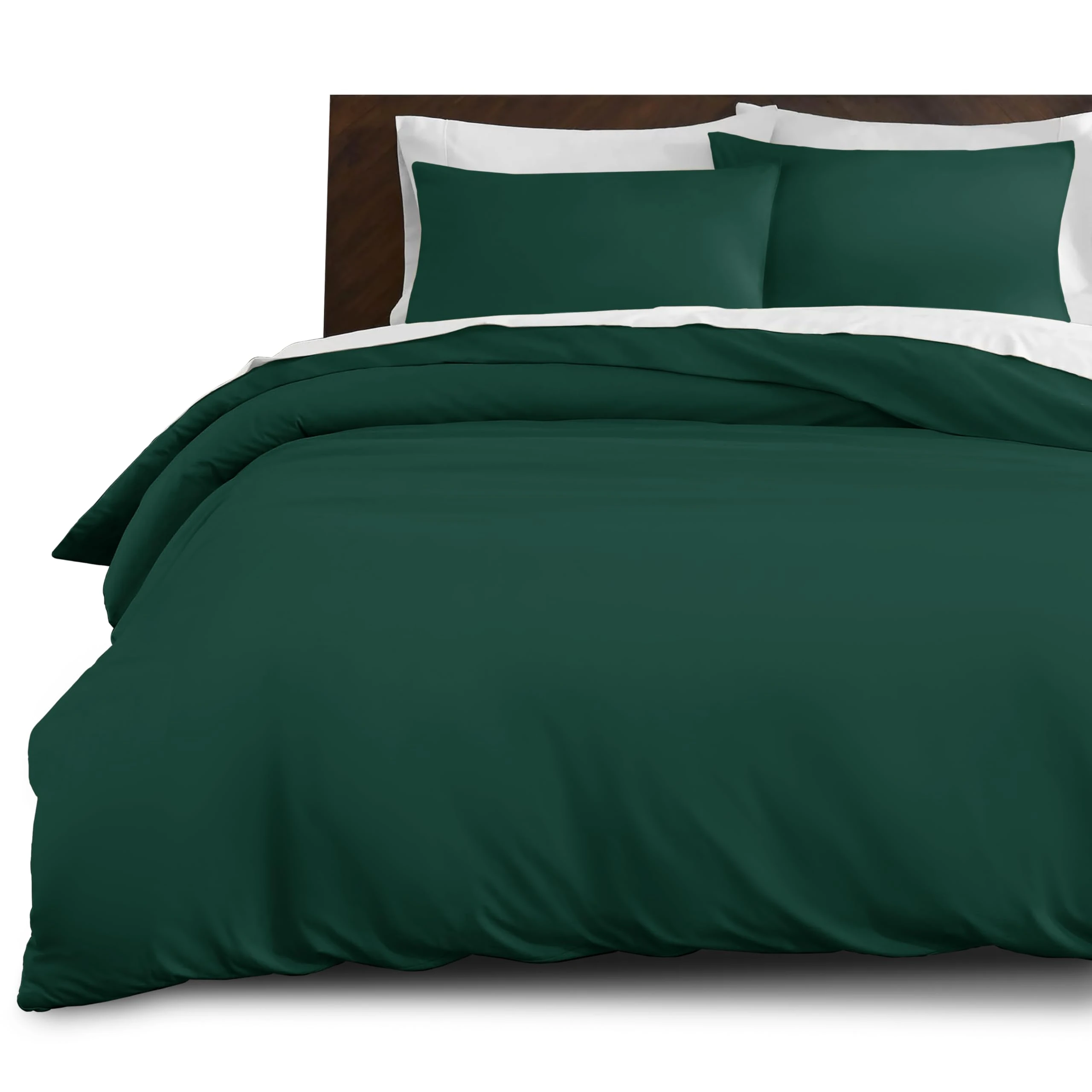 Imperial Rooms Double Duvet Cover Set Brushed Microfiber Plain Bedding Bed Set with Pillow Cases Ultra Soft Button Closure Quilt Cover (200 x 200 Cm Emerald)