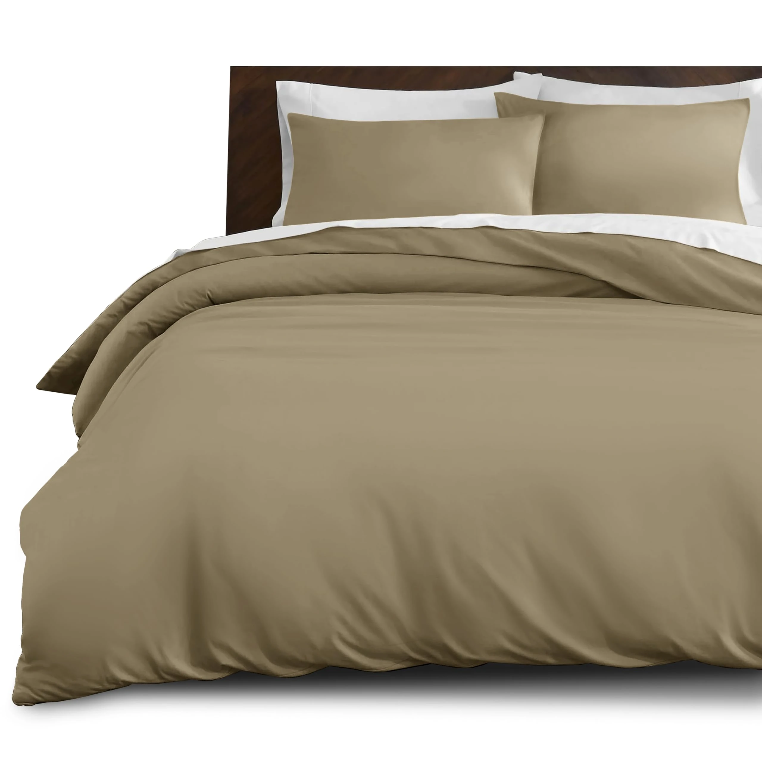 Imperial Rooms Double Duvet Cover Set Brushed Microfiber Plain Beige Bedding Bed Set with Pillow Cases Ultra Soft Button Closure Quilt Cover (200 x 200 Cm)