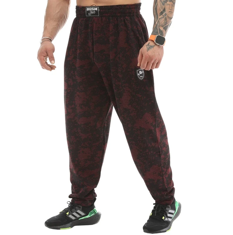 BIG SAM SPORTSWEAR COMPANY Men's Baggy Sweatpants with Pockets, Oldschool Loose Fit Gym Pants, Black-red, XXL