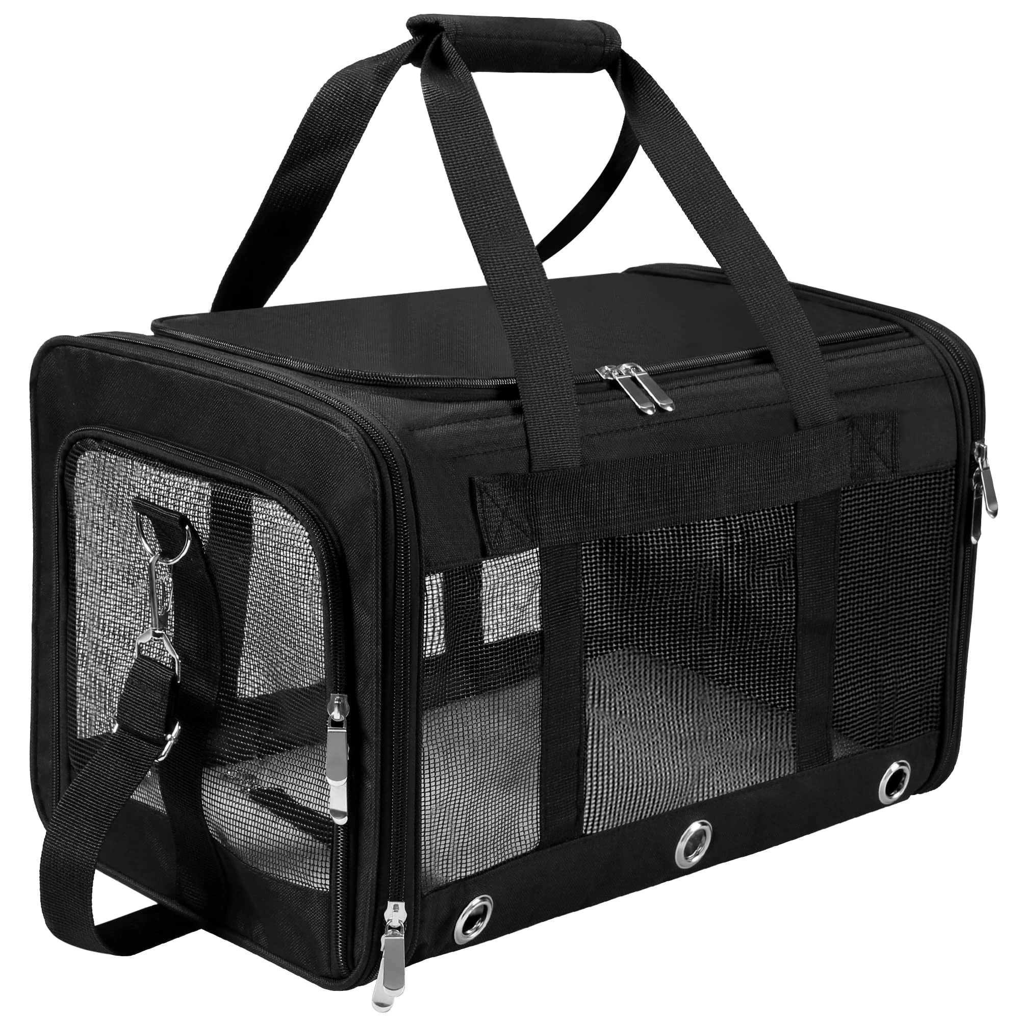 Dycietx Soft Sided Foldable Cat/Dog/Pet/Puppy Carrier Bag, Portable Pets Travel Carriers For Cats/Dogs With Shoulder Strap & Removable Mat, Durable Cat Basket of 17 lbs Airline Approved(Black, M)