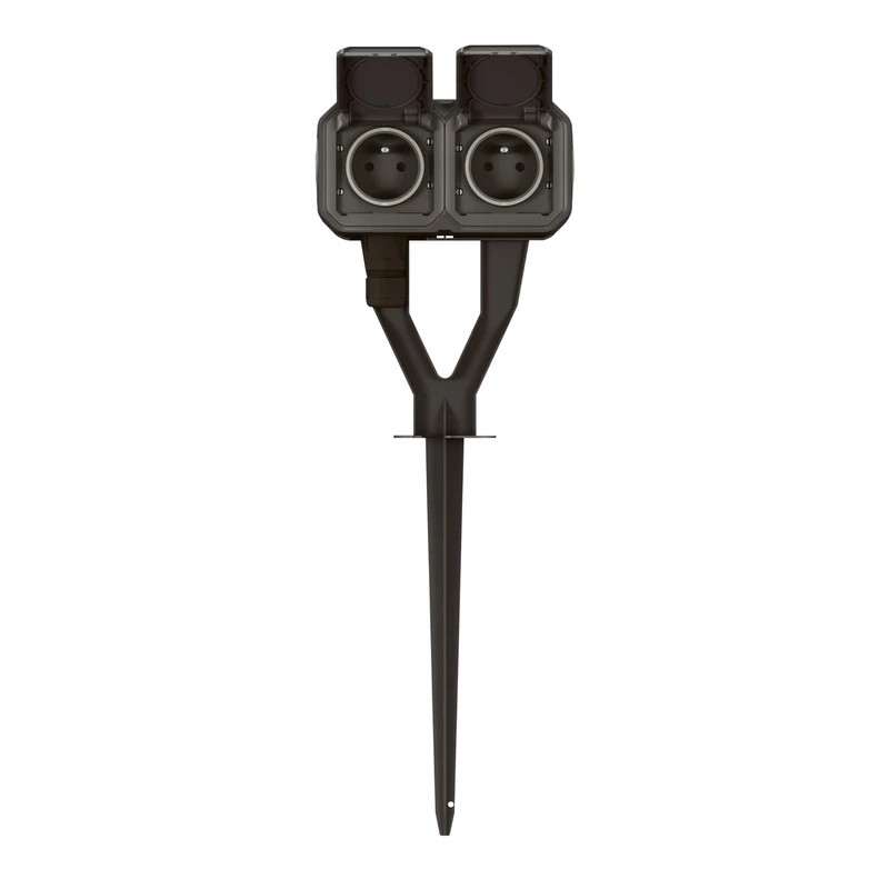 Plexo Waterproof Garden Stake with 2 Pre-Wired 2P+T Sockets Complete with 2 End Caps Anthracite
