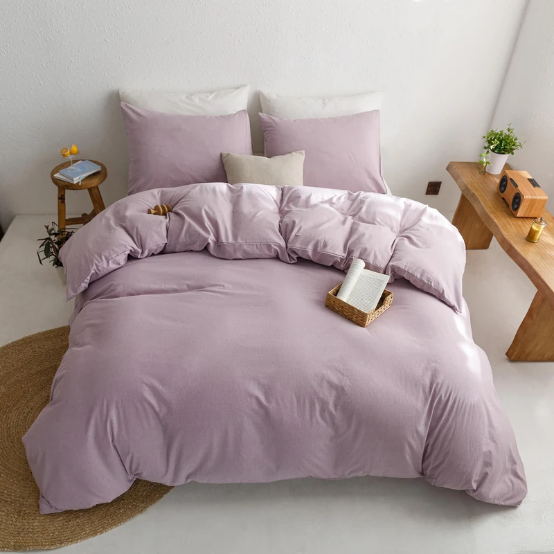 ECOCOTT Light Purple Duvet Cover Queen Size - 100% Washed Cotton Durable Soft Comfy Duvet Cover Set, 3 Pieces Duvet Cover with Zipper Closure (Light Purple, 90''x90'')