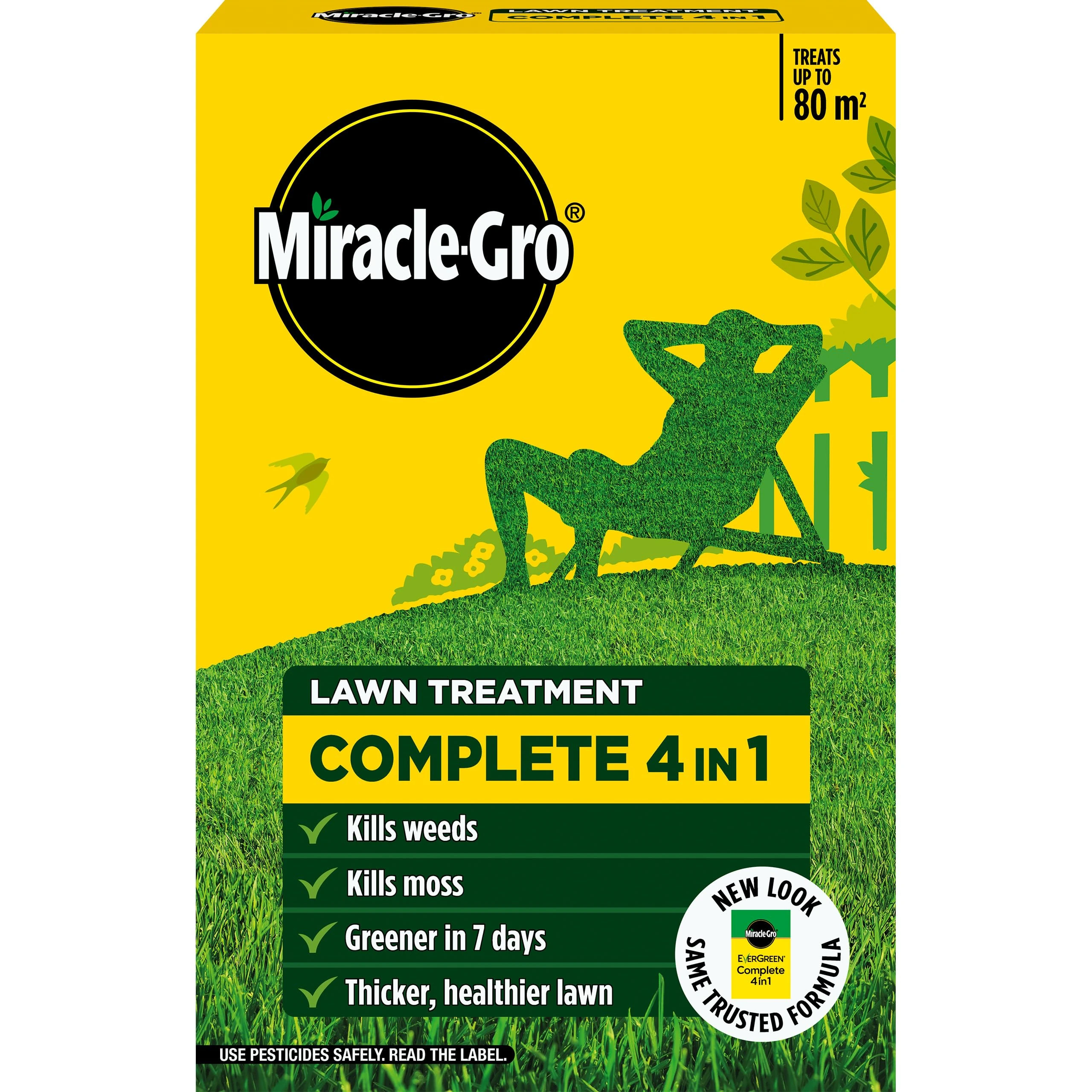 Miracle-Gro EverGreen Complete 4-in-1, Lawn Food, Weed & Moss Control, 80 m2, Yellow