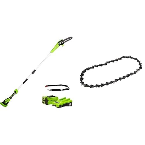 Greenworks G40PSFK2 Cordless Pole Saw, 20cm Bar Length, 8m/s Chain Speed, 3.64kg, 2.58m Pole Reach, 40V 2Ah Battery & Charger+ Greenworks 29507 Saw Chain (20cm Oregon Chain)