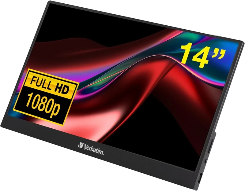 Verbatim PMT-14 Portable Monitor with Touchscreen, 14" 1080P Full HD @ 60Hz, HDMI/Type-C/USB-C for Laptop/PC/Mac/PS3/4/5/Xbox/Phone - Works with Windows, Mac OS & Android