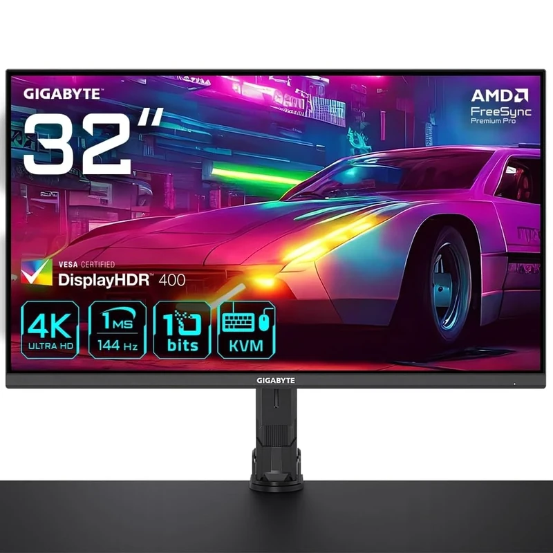 Gigabyte M32U 31.5" 4K UHD Arm Edition Gaming Monitor - 3840 x 2160, 144Hz, 1ms, 350 cd/m², FreeSync Premium Pro, Display HDR400, HDMI 2.1, DisplayPort 1.4