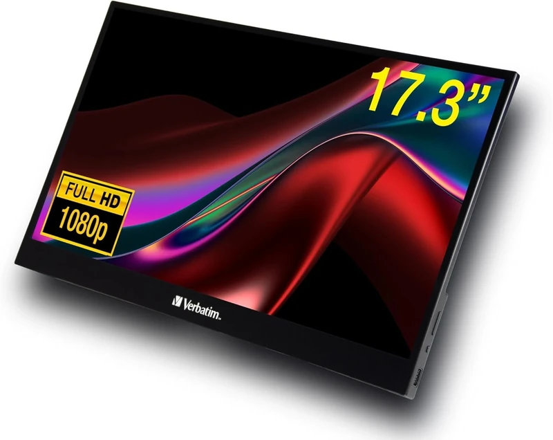 Verbatim PMT-17 Portable Monitor with Touchscreen, 17.3" 1080P Full HD @ 60Hz, HDMI/Type-C/USB-C for Laptop/PC/Mac/PS3/4/5/Xbox/Phone - Works with Windows, Mac OS & Android
