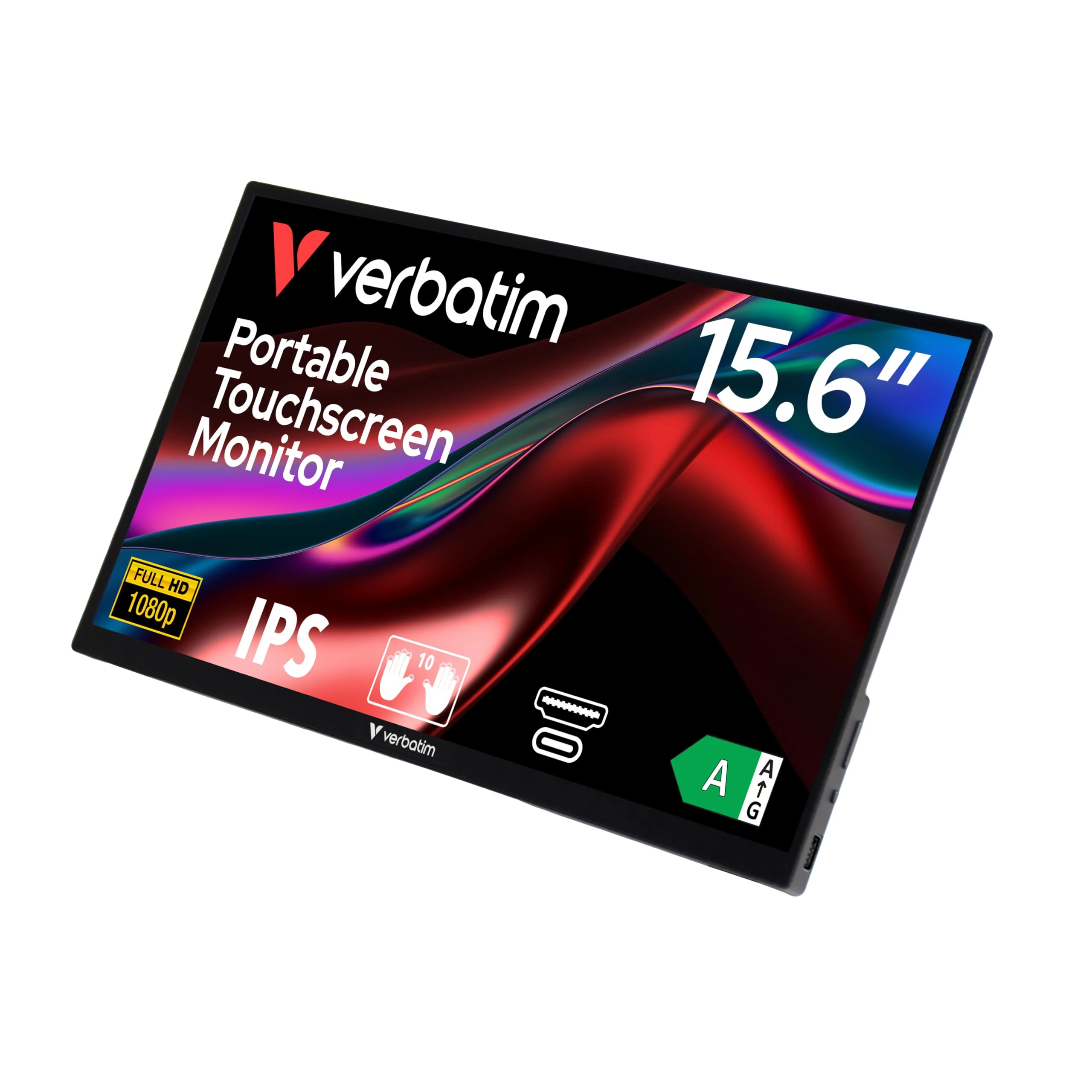 Verbatim PMT-15 Portable Monitor with Touchscreen, 15.6" 1080P Full HD @ 60Hz, HDMI/Type-C/USB-C for Laptop/PC/Mac/PS3/4/5/Xbox/Phone - Works with Windows, Mac OS & Android
