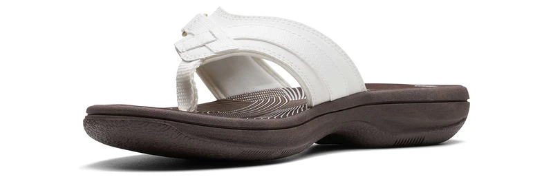 Clarks Women's Breeze Sea Flip-Flop, White Synthetic/Brown Sole, 4.5 UK