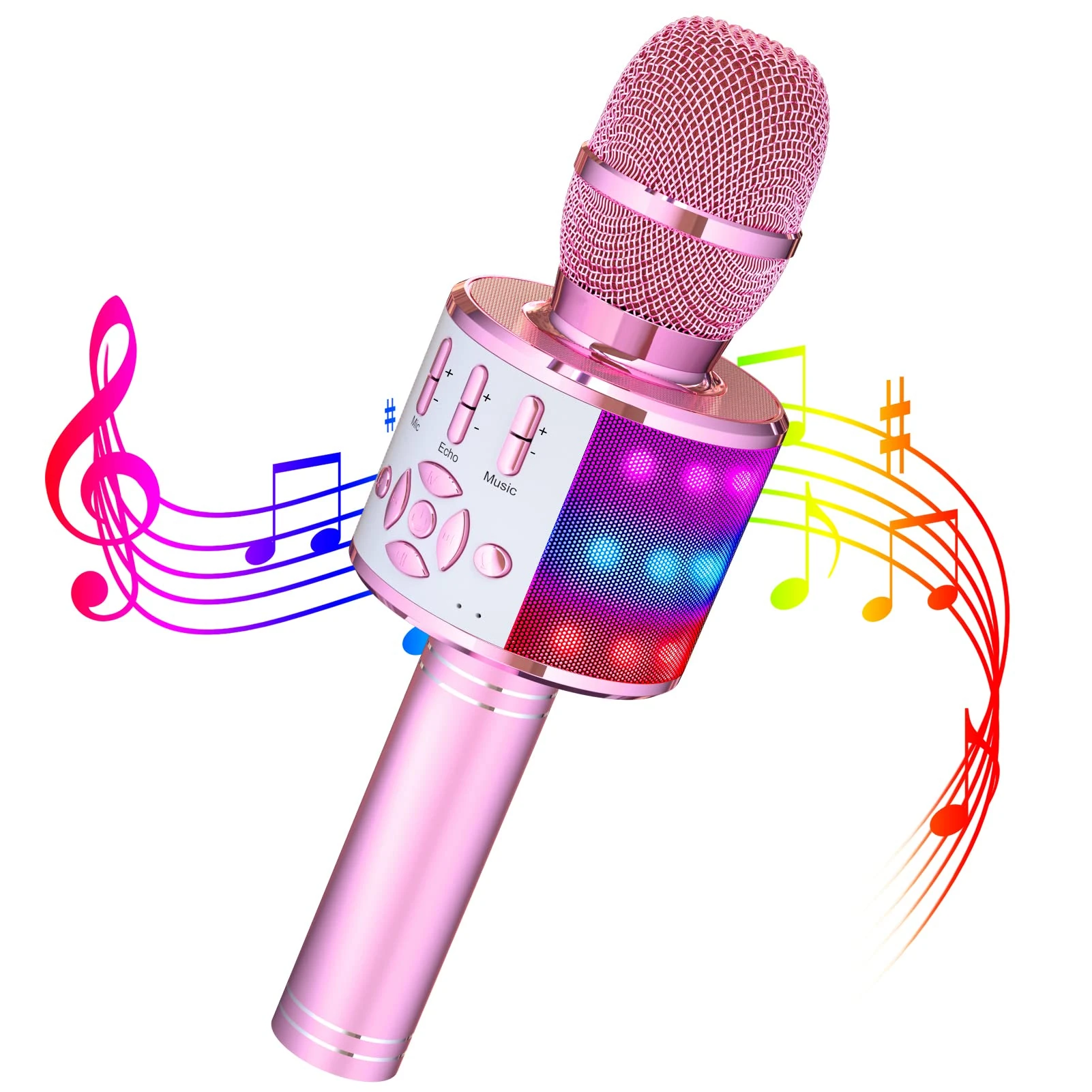 Wowstar Bugle Brass Karaoke Kids Microphone, Handheld Wireless Bugle Brass for Kids Adults, Karaoke Mic Speaker Singing Microphone for Home KTV Birthday Party (Light Pink)
