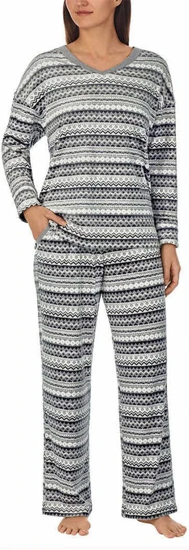 Nautica Women's 2 Piece Cozy Fleece Pajama Sleepwear Set, Gray, M