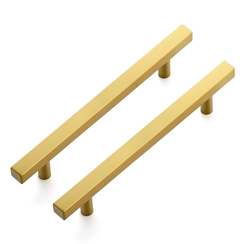 25 Pack 7-3/8 Inch Brushed Brass Cabinet Handles, Square Kitchen Hardware for Cabinets & Drawers, Stainless Steel Pulls with 5 Inch Hole Center