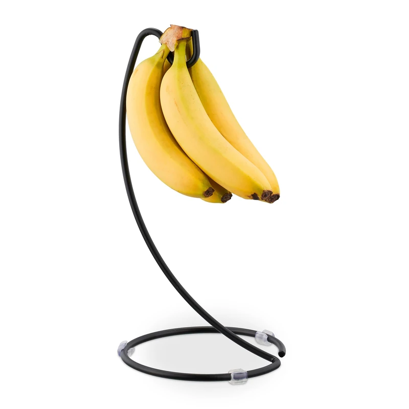 Relaxdays Banana Stand, Fruit Holder, Hanger, Kitchen, Countertop, Metal, HxD: 33 x 17cm, Prevents Pressure Marks, Black