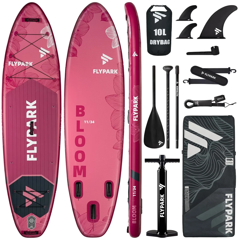 Flypark 11'x34'' Super Wide Inflatable Stand Up Paddle Board, Ultra Stable Wide SUP for 2 People/Family/Big Size w/Shoulder Strap, Big 100L Backpack, Dual Bungees for Fishing, All-Round Sup Board