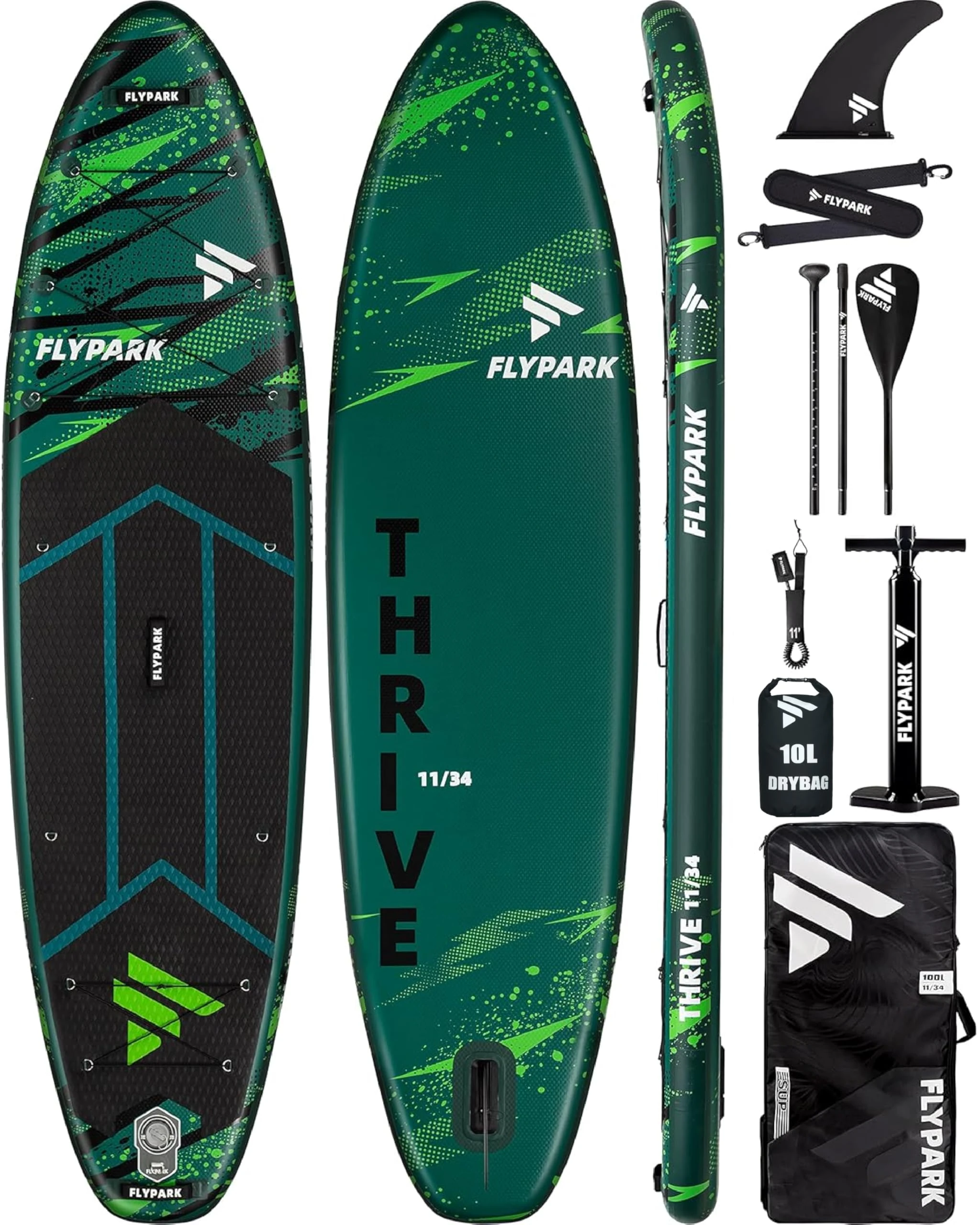 Flypark 11'x34'' Super Wide Inflatable Stand Up Paddle Board, Ultra Stable Wide SUP for 2 People/Family/Big Size w/Shoulder Strap, Big 100L Backpack, Dual Bungees for Fishing, All-Round Sup Board