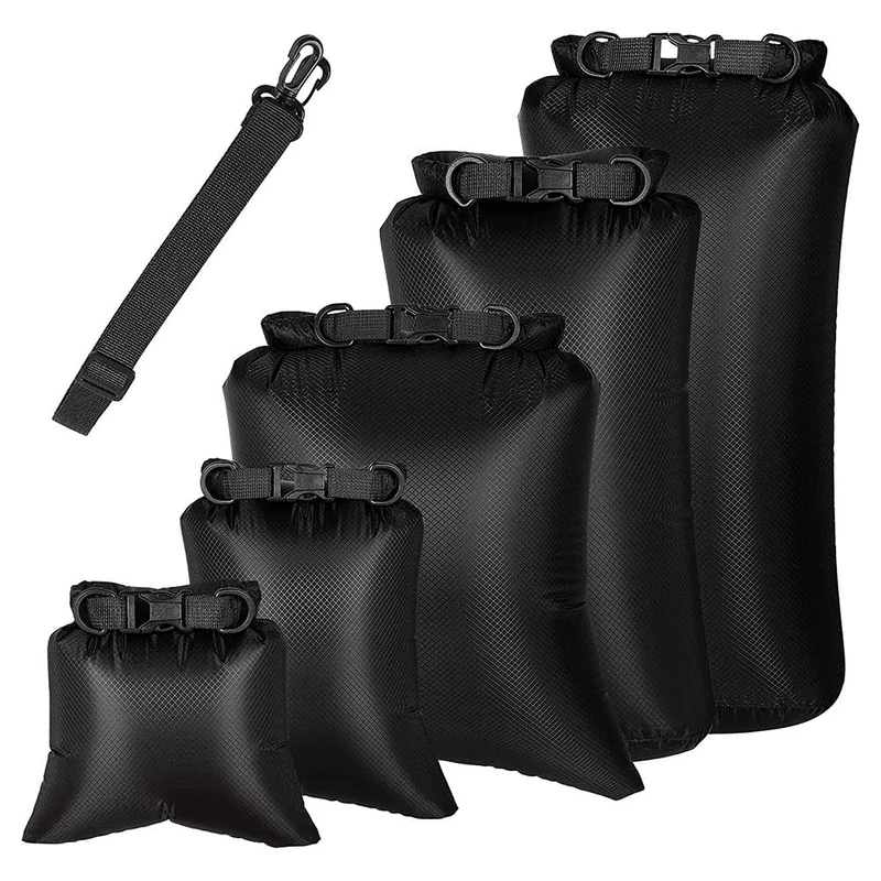 Huusuei Pack of 6 Waterproof Pack Sack Set for Kayaking, Boating, Dry Bag, Outdoor Storage for Canoeing, Camping, Swimming, Hiking, Black - Image 1