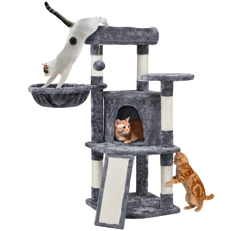 Yaheetech 107cm Cat Tree Climbing Tower with Scratching Posts/Condo/Basket, Kitten Activity Centre for Small/Medium Cats, Dark Grey