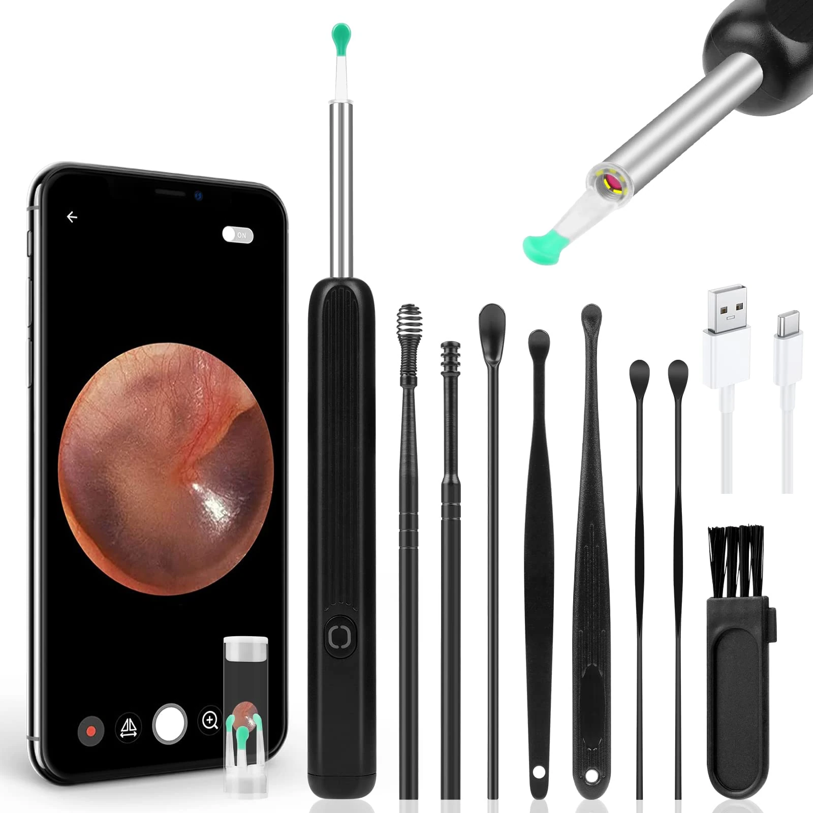 ACWOO Ear Wax Removal Kit, Ear Camera 1296P FHD Wireless Ear Wax Cleaner, Visual Ear Otoscope Ear Cleaner, Ear Camera with 6 LED Light, Ear Wax Removal, Ear Cleaning Kit for iPhone, iPad, Android