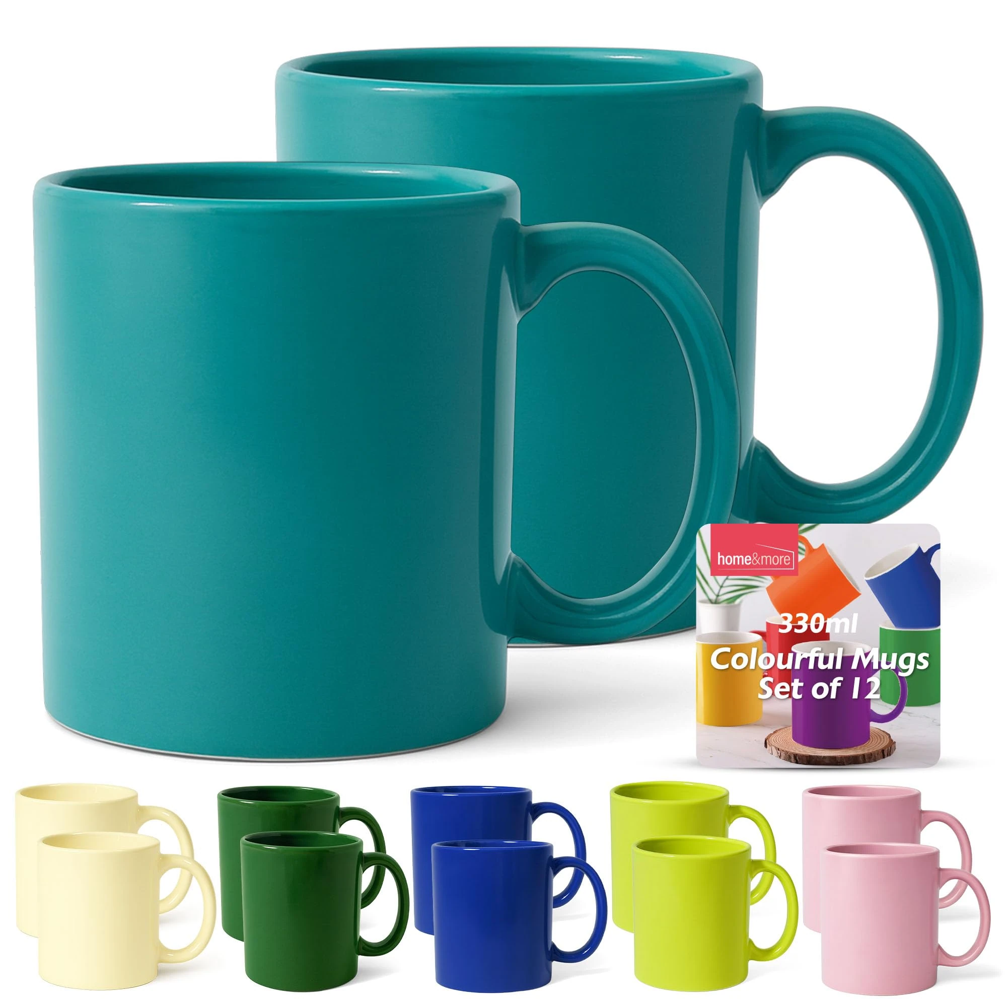 SOL Colourful Mugs Set of 12-330ml Ceramic Mug Set - Coloured Coffee Mugs for Tea, Hot Chocolate - Vibrant Durable Mugs - Great for Home, Office, Cafes, Gift Ideas