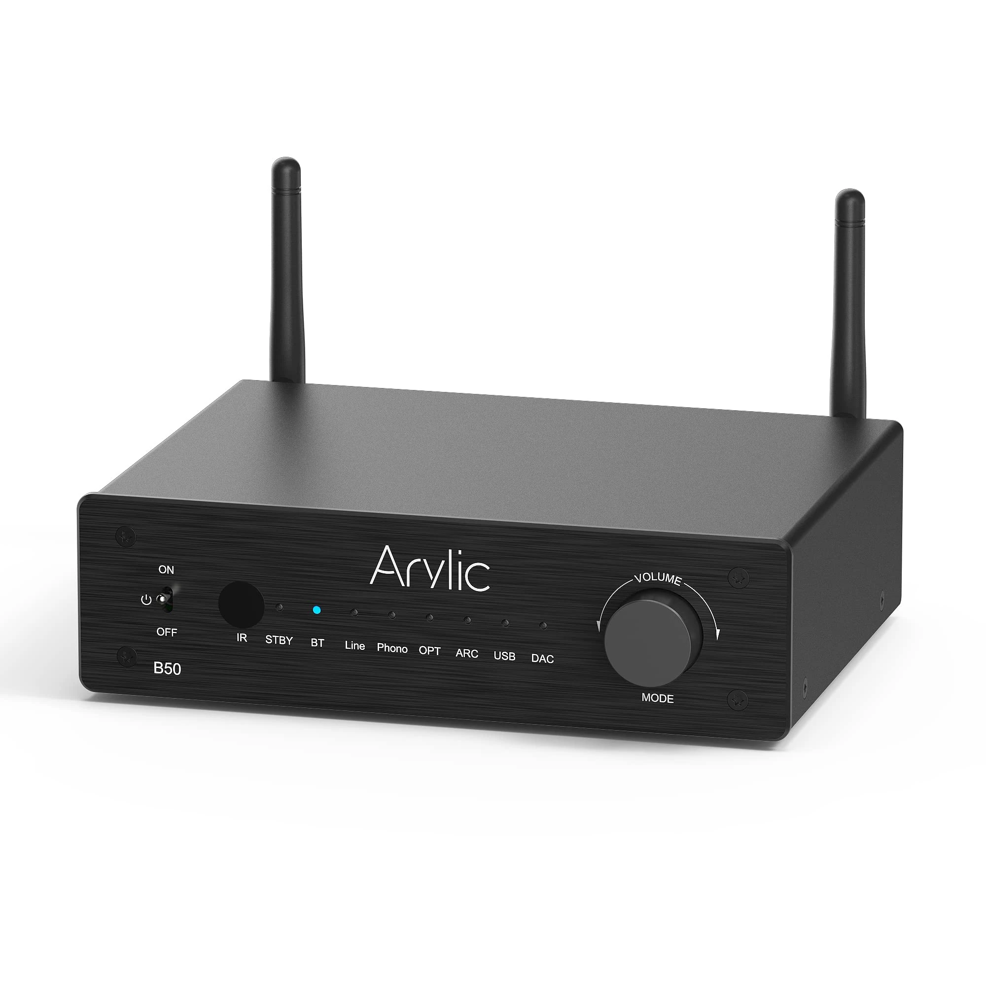 Arylic B50 Bluetooth Stereo Amplifier with Audio Transmitter, 2 Channel 50W*2 Amplifier with HDMI ARC, Phono in, OPT in, Free APP Bluetooth Receiver, Support aptX HD Music.