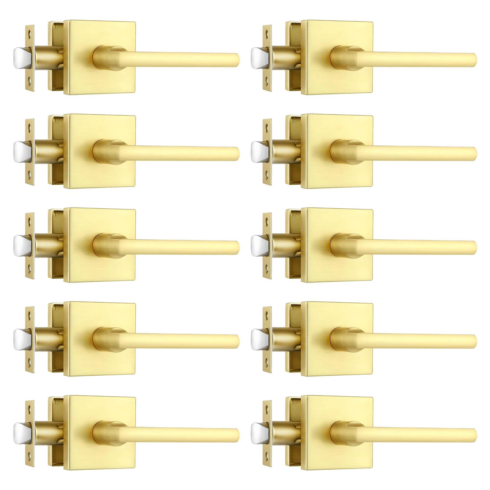 Heittis 10 Pack Brass Passage Door Handle,Gold Handle Passage Gold Door Knob for Hall and Closet, Satin Brass Finish