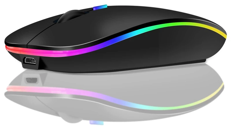 LEAPEST Bluetooth 5.1 + USB 2.4 GHz LED Dual Mode Rechargeable Optical Wireless Mouse for Laptop, MacBook, iPad, PC, Desktop, Black