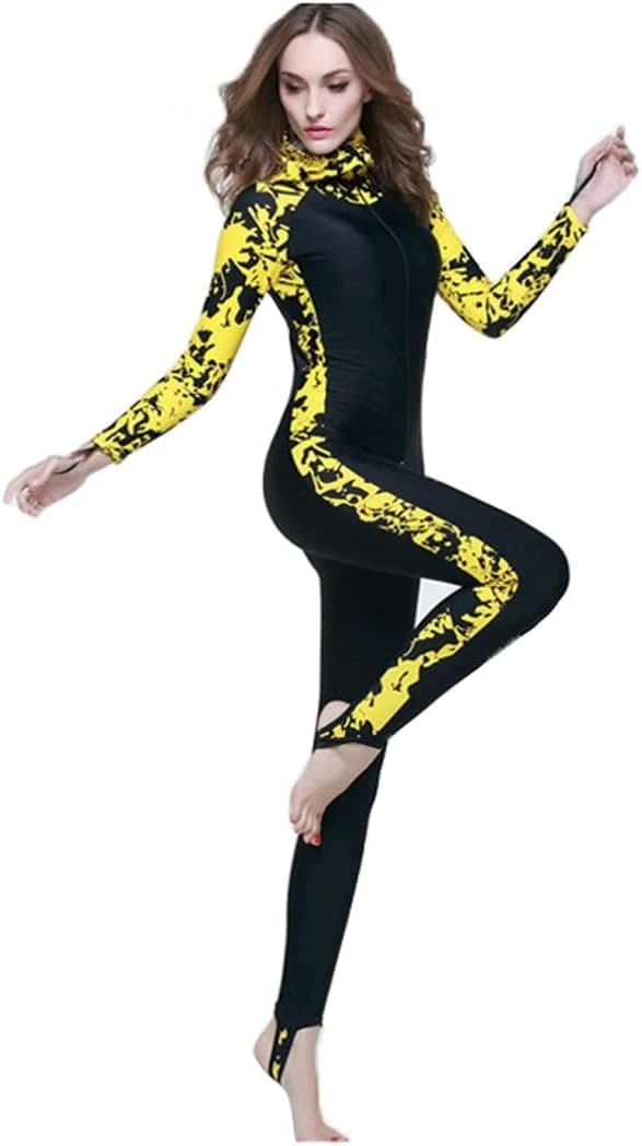 Samnuerly Wetsuit Women's Hooded Long Sleeve Front Zip One-Piece Swimsuit Rash Guard Diving Suit for Swimming Snorkeling Surfing Water Sports,Pink,S (Yellow Yellow M)