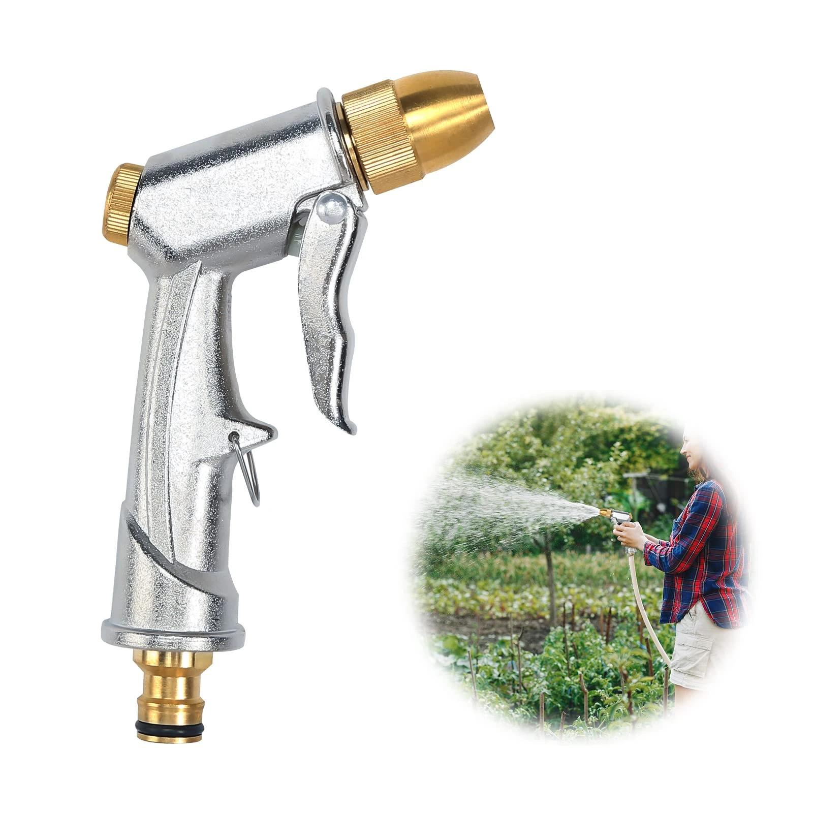 Heavy Duty Metal Garden Hose Nozzle 100% Heavy Duty Metal Water Gun Garden Hose Spray Gun Hose Spray Gun Metal for Car & Pet Washing, Plants Watering, Lawn and Garden Cleaning