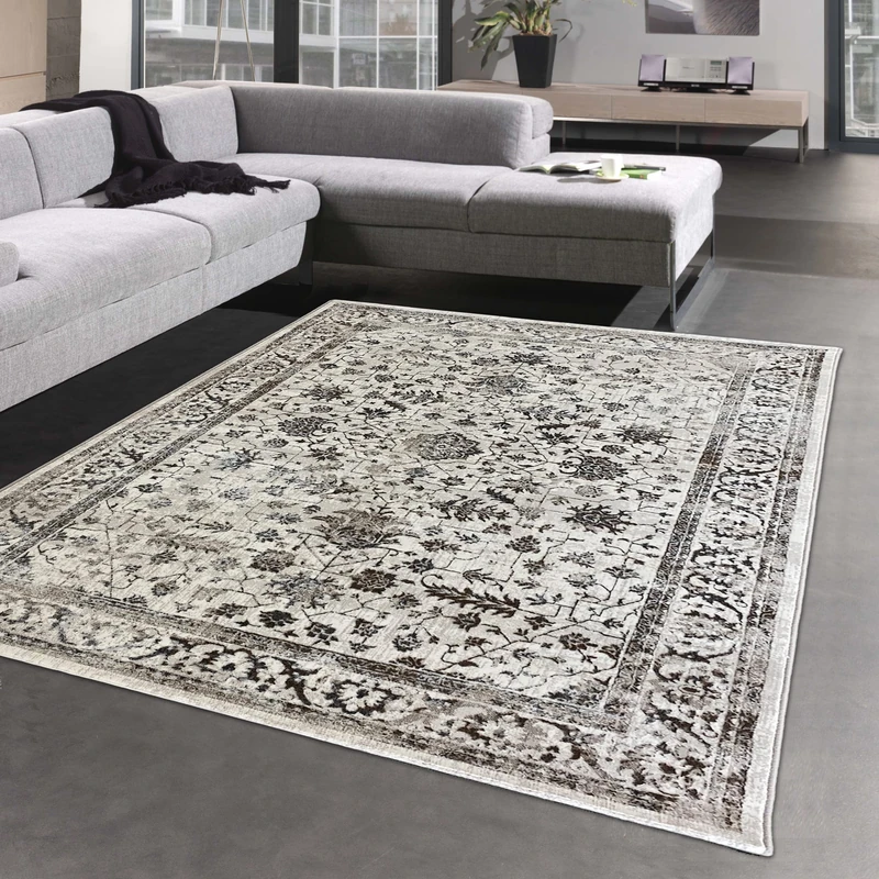 CARPETIA Subtle Oriental Rug with Plants Decorations and Ornaments in Cream, 140 x 200 cm
