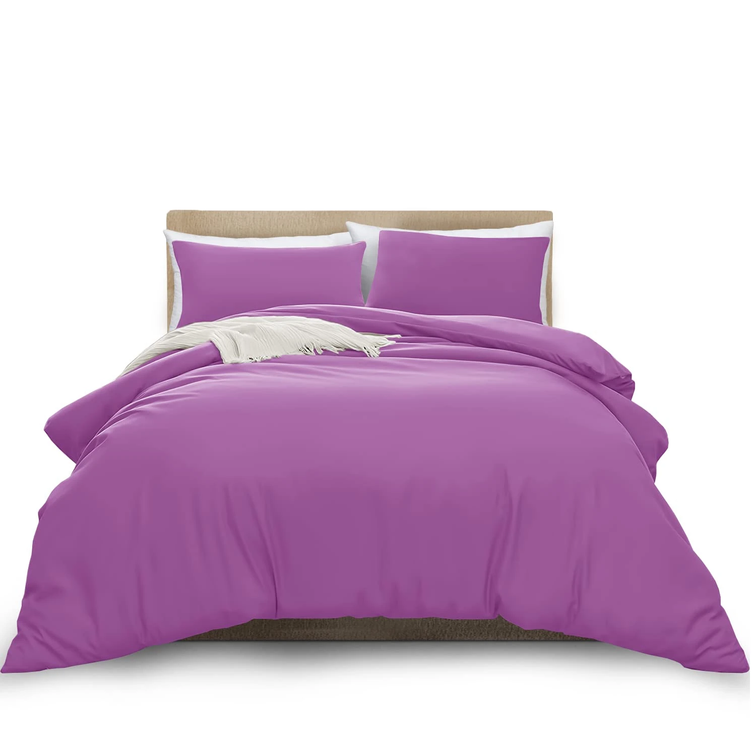 MOONLIGHT20015 King Duvet Cover Purple Solid Soft King Bedding Duvet Cover Set with 2 Matching Pillowcases