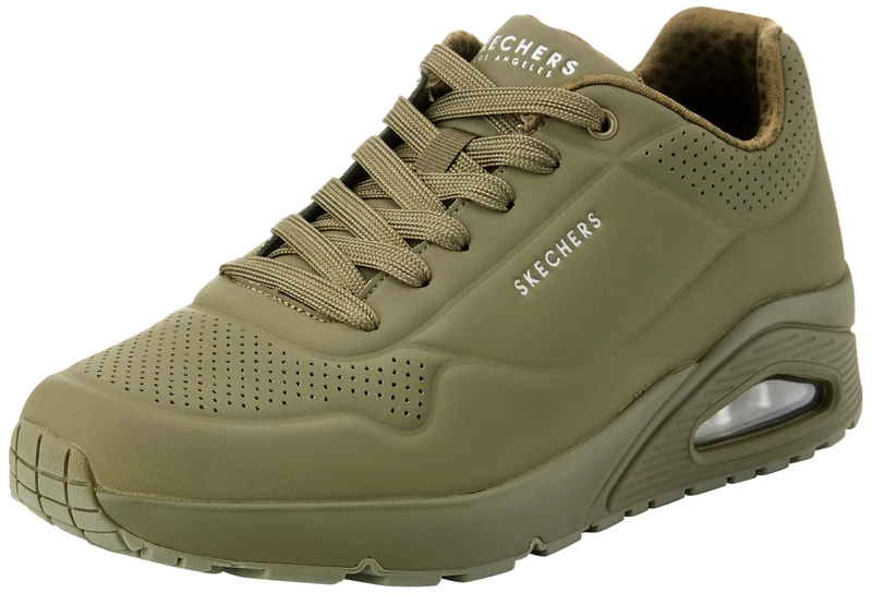 Skechers Men's Uno Stand on Air Sneaker, Olive Durabuck Mesh, 8.5 UK