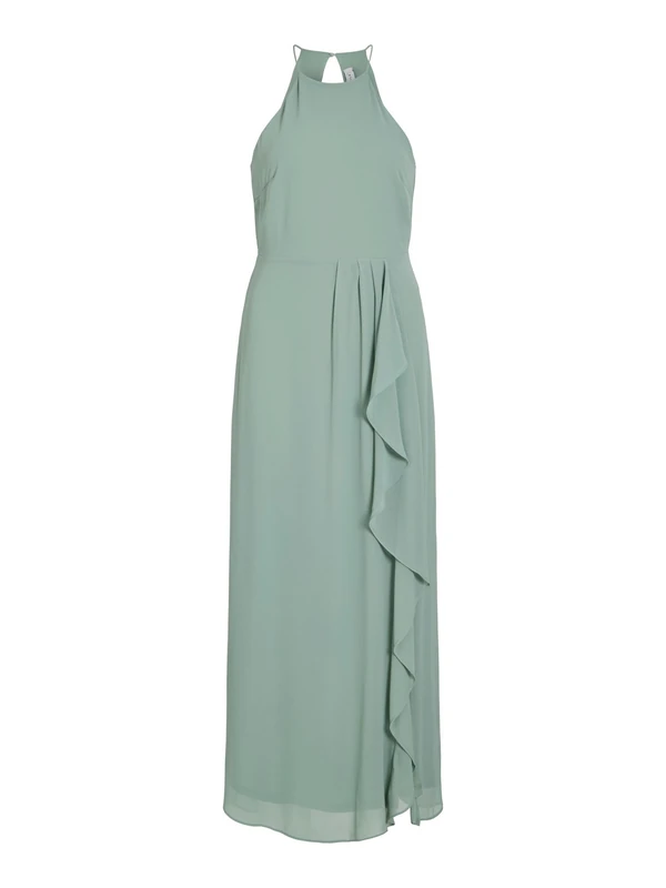 VILA Women's VIMILINA S/L Maxi Dress/SU - NOOS Dress, Green Milieu,