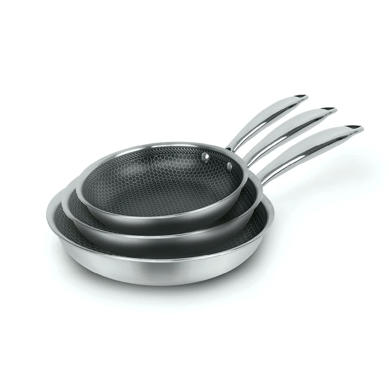 Qdesign - 3-Piece Induction Cookware Set - Set of 3 Multi-Layer Non-Stick Frying Pans 20, 24 and 28 cm with Stainless Steel Handle - Set for All Heat Sources - PFOA Free - Silver