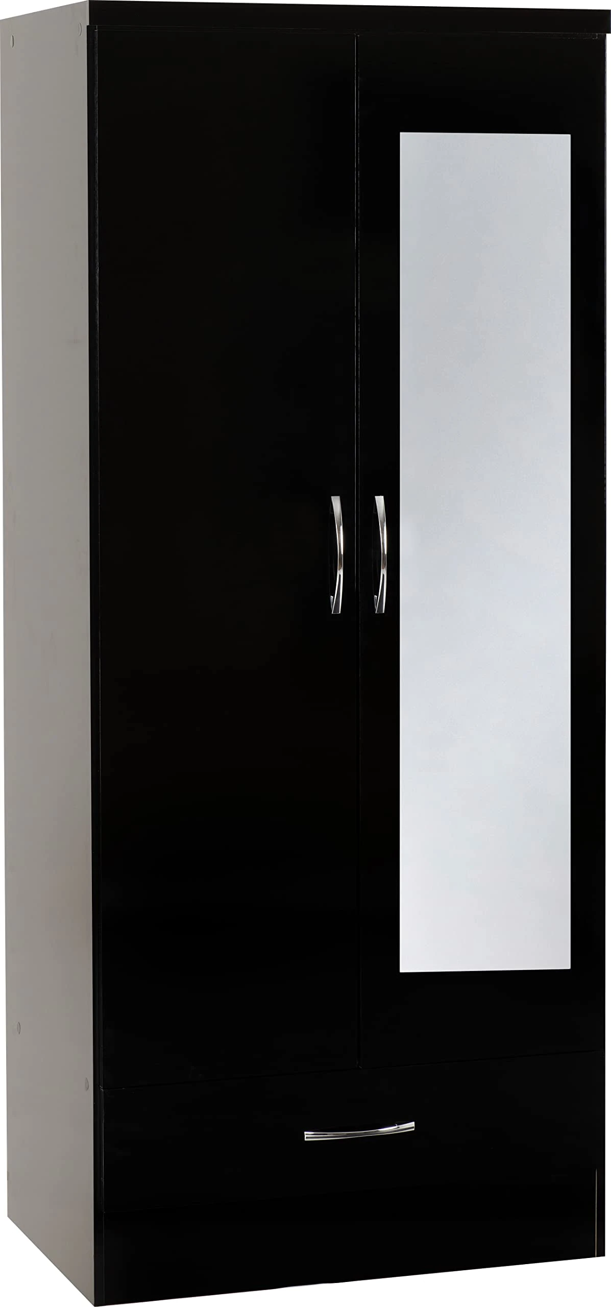 Seconique Nevada Mirrored 2 Door Wardrobe in Black Gloss
