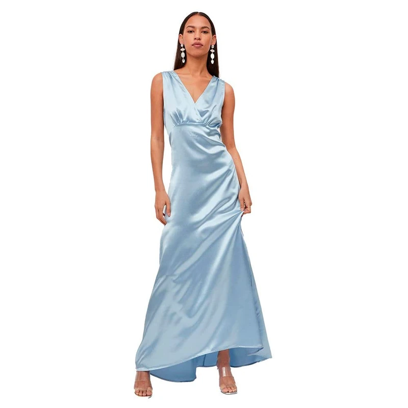 Vila Visittas Women's V-Neck S/L Maxi Dress-Noos Wrap Dress, Kentucky Blue, 10