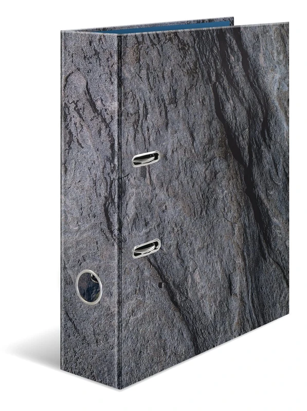 HERMA 19652 Folder A4 Natural Stone, Pack of 5, 7 cm Wide, Cardboard Folder with Inner Print for School and Office, Sturdy Children's Ring Binder Set Made of Cardboard for Boys and Girls