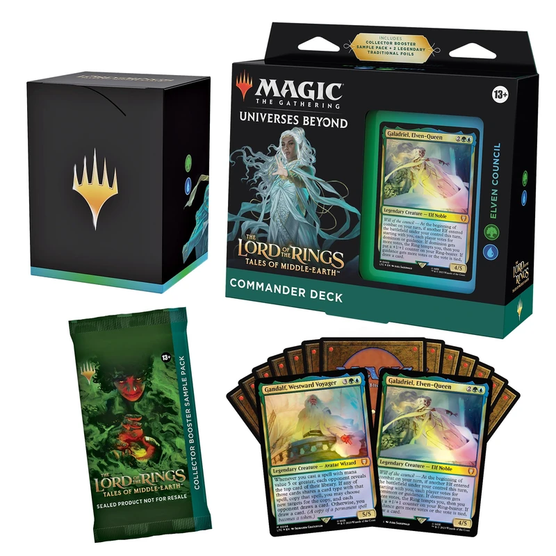 Magic: The Gathering The Lord of the Rings: Tales of Middle-earth Commander Deck - Elven Council (100-Card Deck, 2-Card Collector Booster Sample Pack + Accessories)