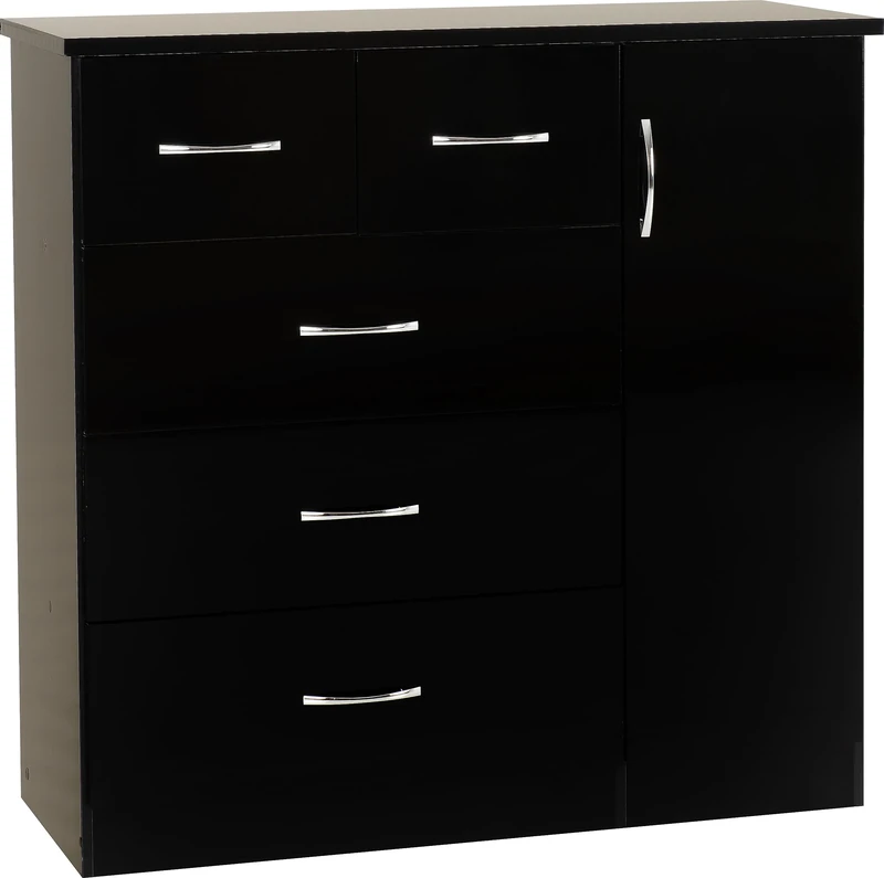 Seconique Nevada 5 Drawer Low Wardrobe in Black Gloss