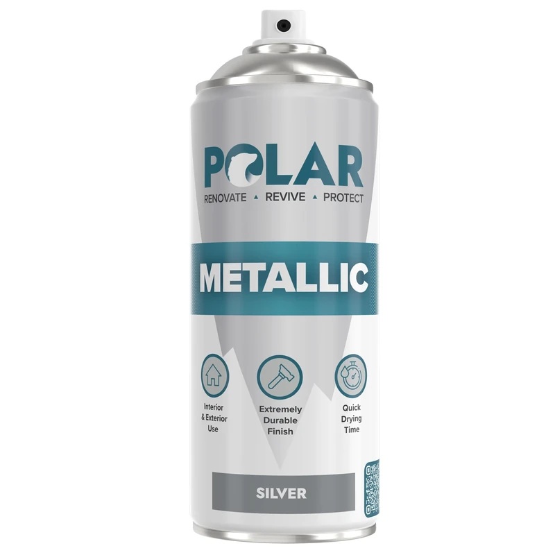 Polar Metallic Silver Spray Paint - 400ml | Multi-Purpose Interior & Exterior Use | Ideal Silver Spray Paint For Metal, Wood, Glass, Plastic, Ceramics & Ornaments | Quick Drying | Easy to Apply