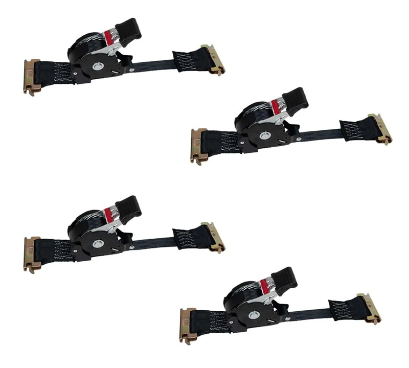 Mytee Products 1'' x 12' Retractable Ratchet Straps for E-Track - Auto Retract Tie Down Straps with 500 lbs WLL - Self Ratcheting Strap for Boat, Jet Ski, ATVs, Bikes (4 Pack)