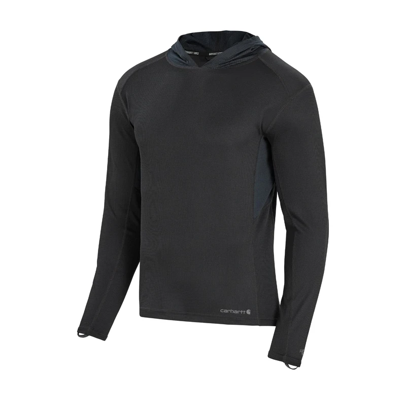 Carhartt Men's Force Midweight Micro-Grid Base Layer Hoodie, Black, M
