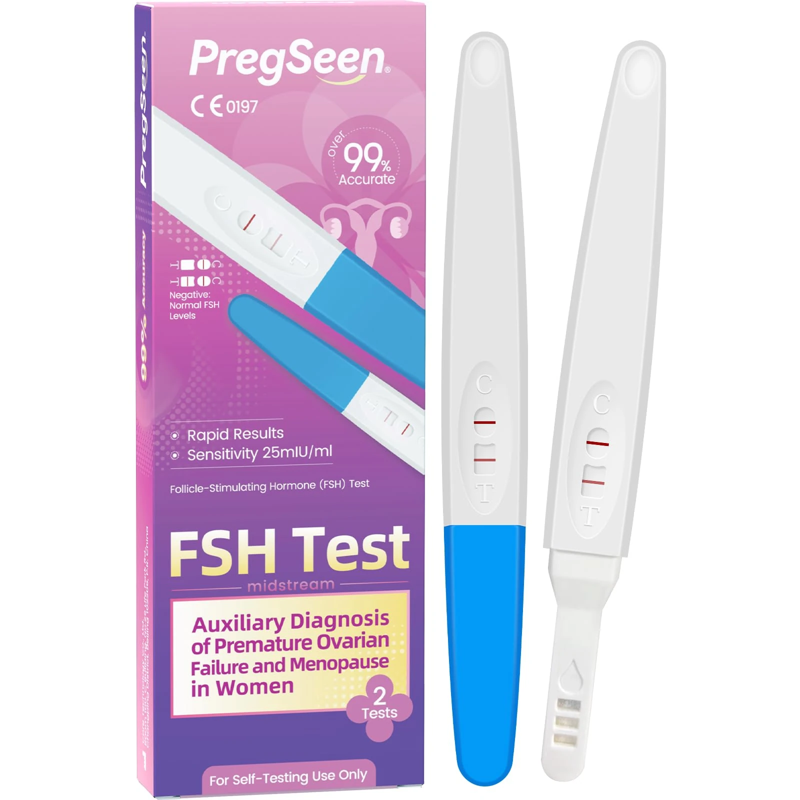 Menopause Test - 2 x FSH Test Female Fertility Kit, Menopause Test Kit for Women, Menopause Self Test at Home for Peri Menopause, Women Ovary Health Test for Good Pregnancy