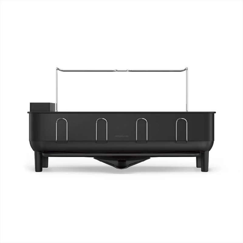 simplehuman Steel Frame Dishrack, Large Capacity Dish Drainer Rack, 360º Easy Drain Swivel Spout, Cutlery & Wine Glass Holder, Anti-Residue Coating, Moisture Control Surface, Matte Black