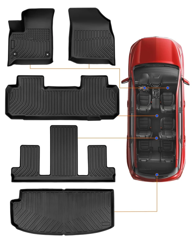 COTAZA for 2018-2023 Chevy Chevrolet Traverse Floor Mats and Cargo Liner for 2018 2019 2020 2021 2022 2023 Chevy Traverse Floor Mats Accessories All Weather Protection Black Rubber（only for 7 Seats）