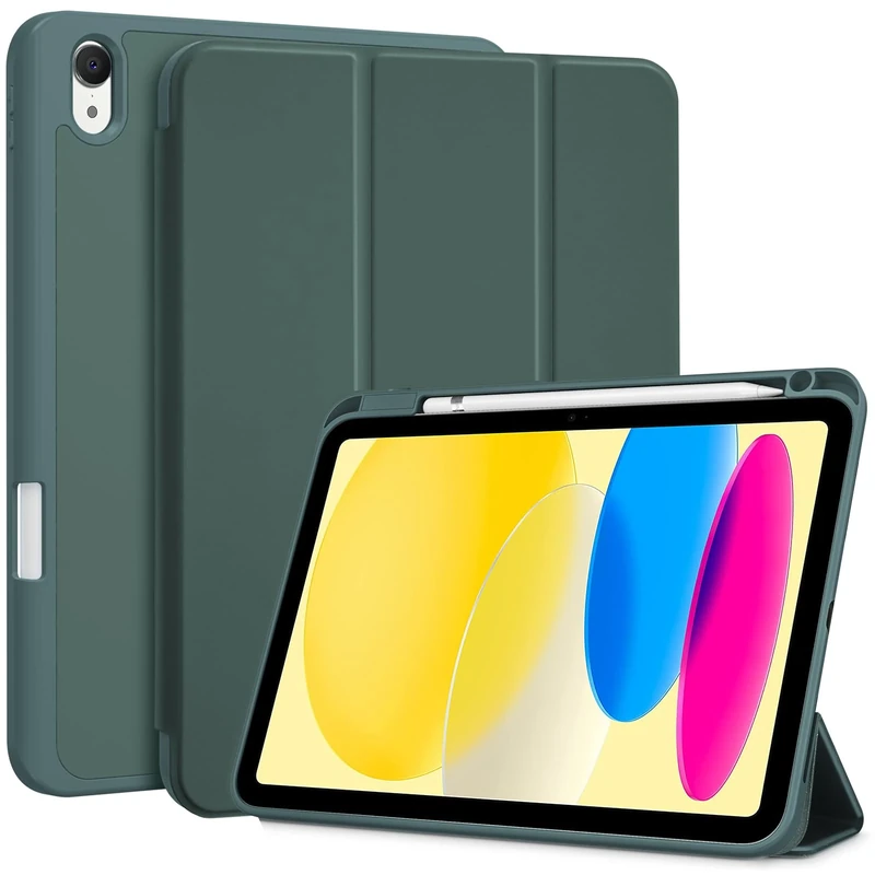 ProCase for iPad (A16) 11th Generation 11 Inch 2025/ iPad 10th Generation 10.9 Inch 2022 Case with Pencil Holder, Hybrid Cover with Soft TPU Back, Supports Touch ID, Auto Wake/Sleep -Green